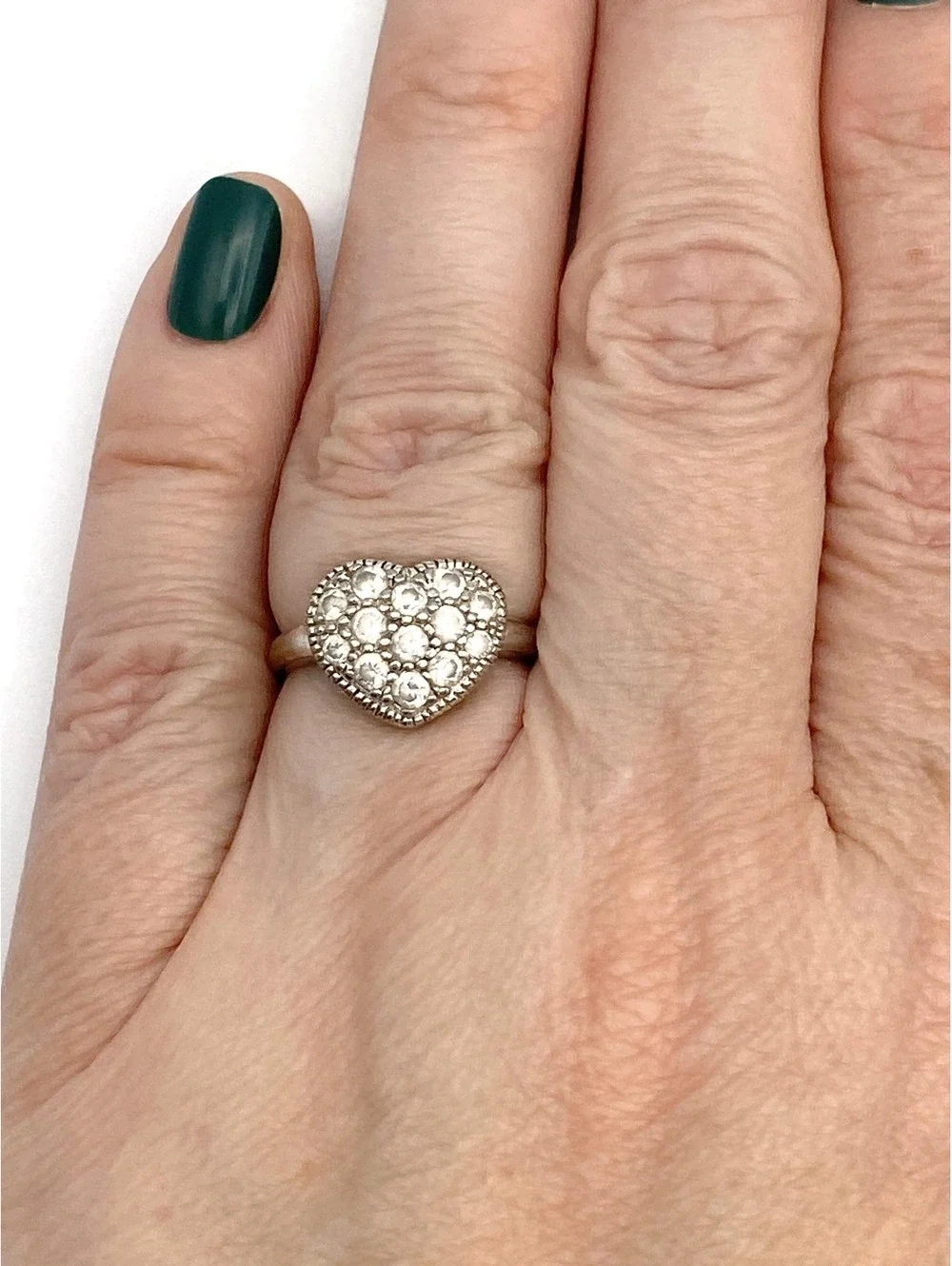 Sterling Silver Heart Ring with Cubic Zirconia - US Size 5.